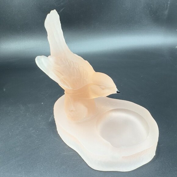 Vintage French Satin Frosted Peach Pink Glass Bird Ashtray Dish Trinket Holder - Picture 7 of 12
